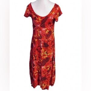 Vintage Jam’s World Hibiscus Midi Dress Floral Red  Hawaiian Y2K Extra Small